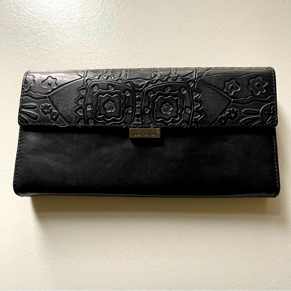 Via Spiga embossed tri-fold wallet with check book cover